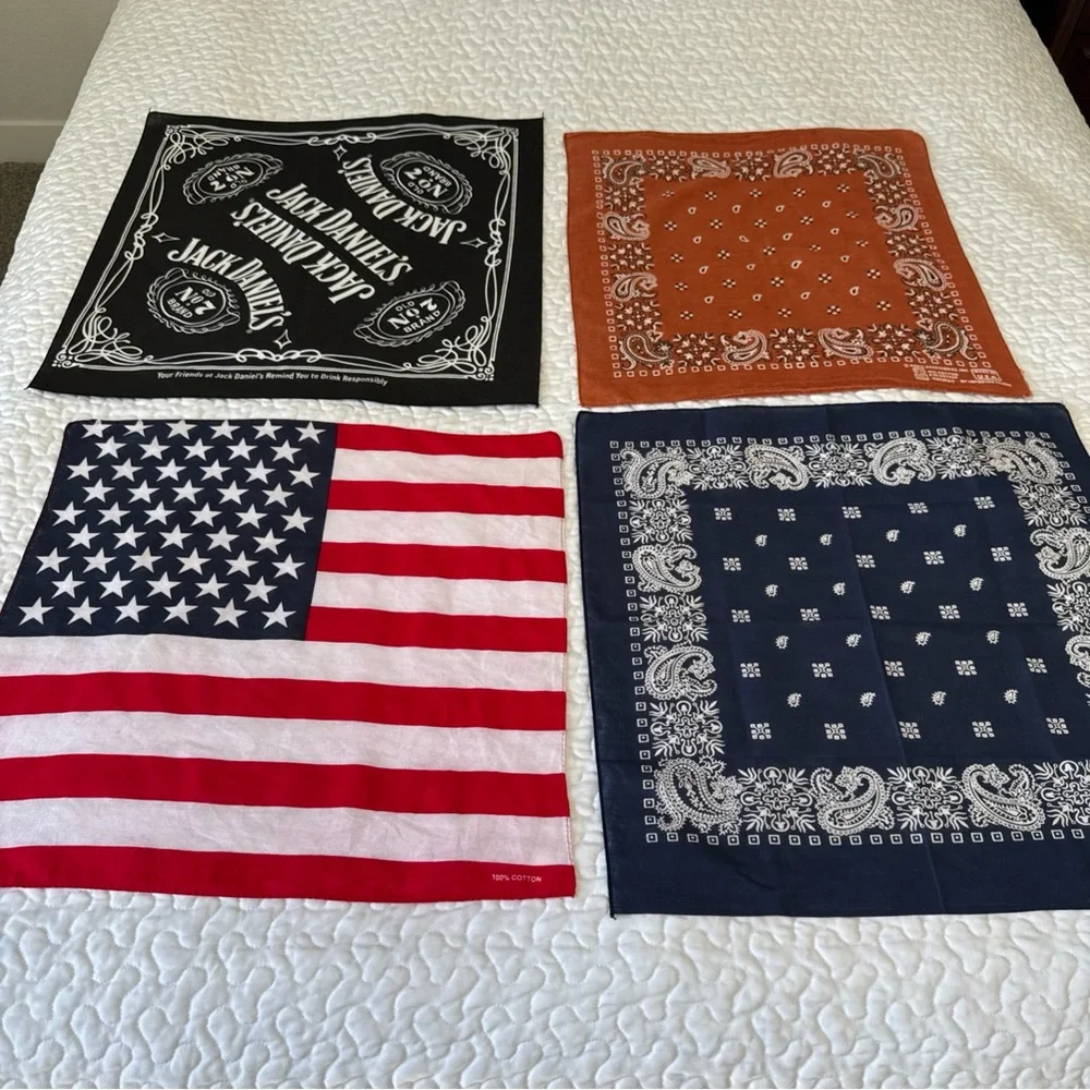 Lot of 16 VTG, Modern Handkerchiefs Bandana USA Flag RN 13960 Cotton Blend Paris